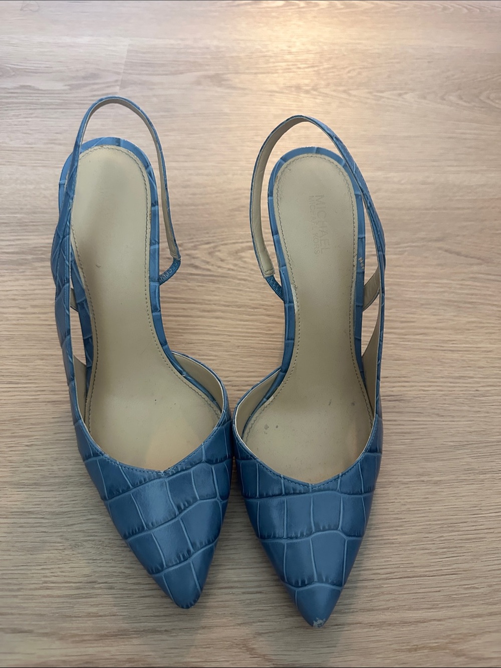 MICHAEL Michael Kors Blue Croc-Embossed Slingback Pointed-Toe Pumps